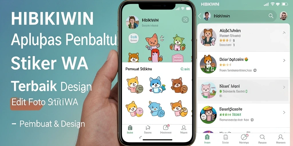 Tampilan antarmuka HIBIKIWIN untuk membuat stiker WA yang menarik.
