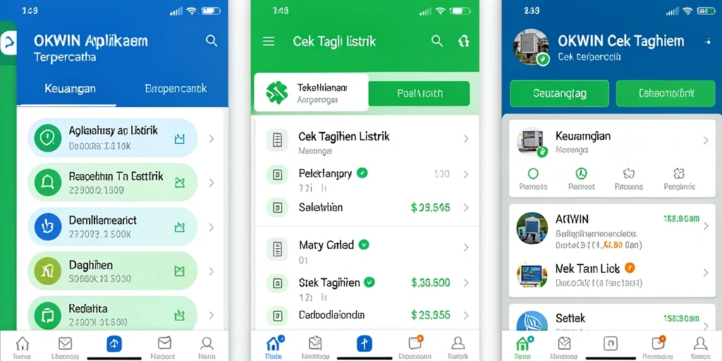 Screenshot antarmuka aplikasi OKWIN untuk cek tagihan listrik.